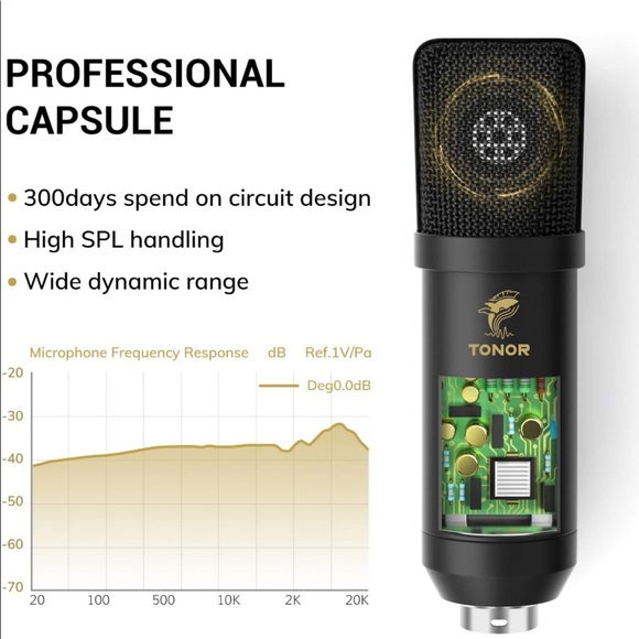 XLR Condenser Microphone, TONOR Professional Cardioid Studio Mic Kit - Picture 5 of 6